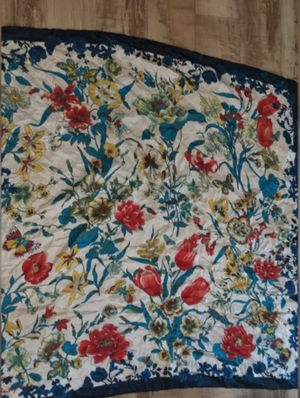 Johnny Was Floral Silk Scarf in Navy, White & Red